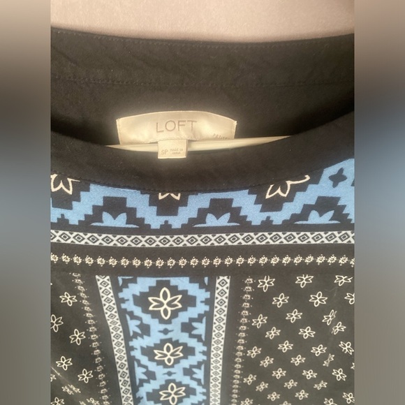 Loft Blue / Black Print Shift Tunic Dress Small Petite - lightweight - Picture 2 of 6